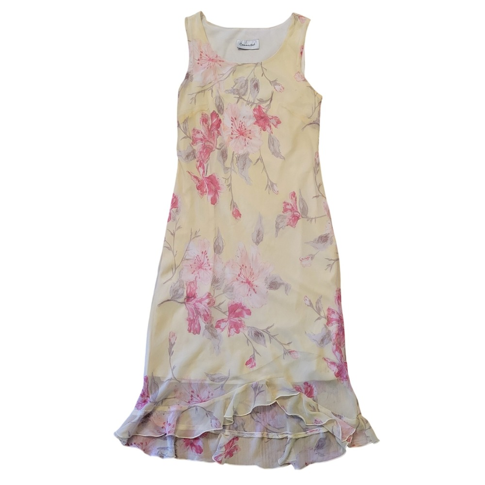 Connected S Dress Yellow Floral Ruffle Romantic Y2K Fairy Cottage Coquette